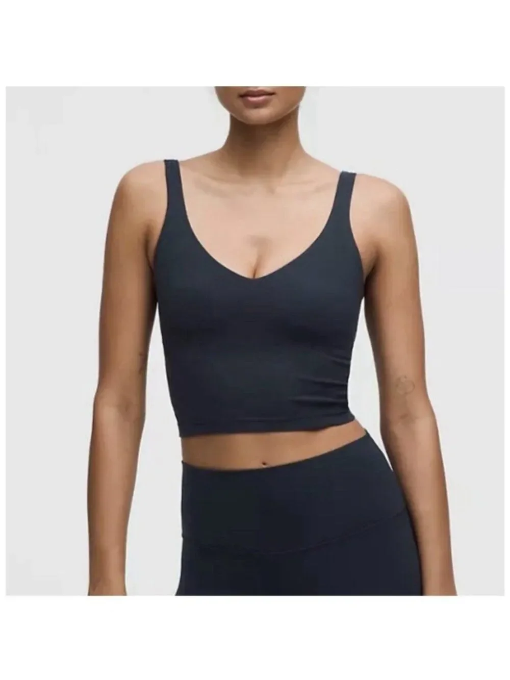 Lululemon Align Women’s Solid Dark Navy Blue V Neck Crop Tank Top Built In Bra 2